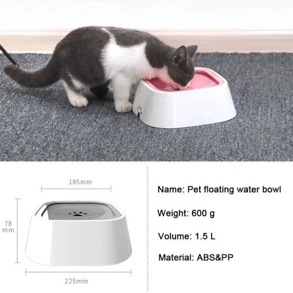 A floating pet drinking bowl with a large capacity and innovative design to prevent spills and promote dental health for your furry friend.