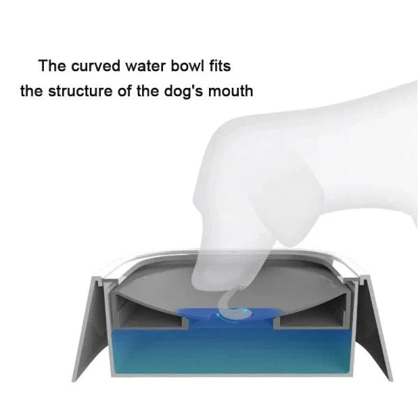A floating pet drinking bowl with a large capacity and innovative design to prevent spills and promote dental health for your furry friend.