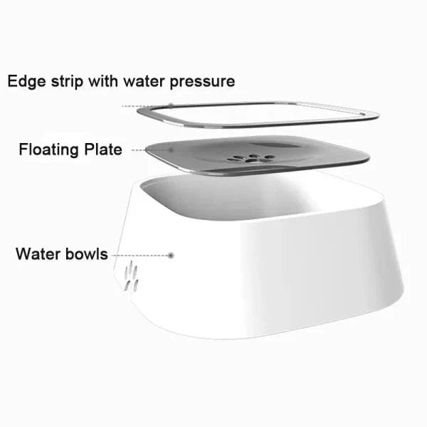 A floating pet drinking bowl with a large capacity and innovative design to prevent spills and promote dental health for your furry friend.
