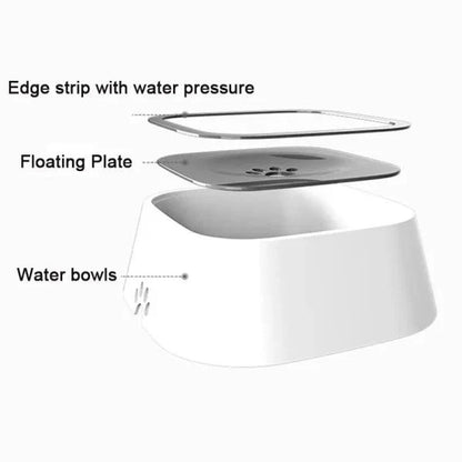 A floating pet drinking bowl with a large capacity and innovative design to prevent spills and promote dental health for your furry friend.