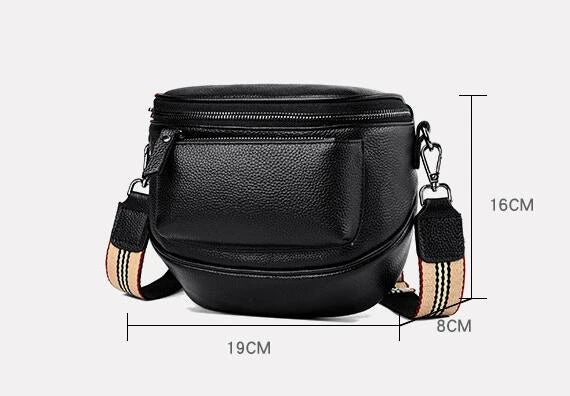 Stylish fashion lady leather diagonal saddle bag with premium cowhide leather construction and polyester lining for organized storage