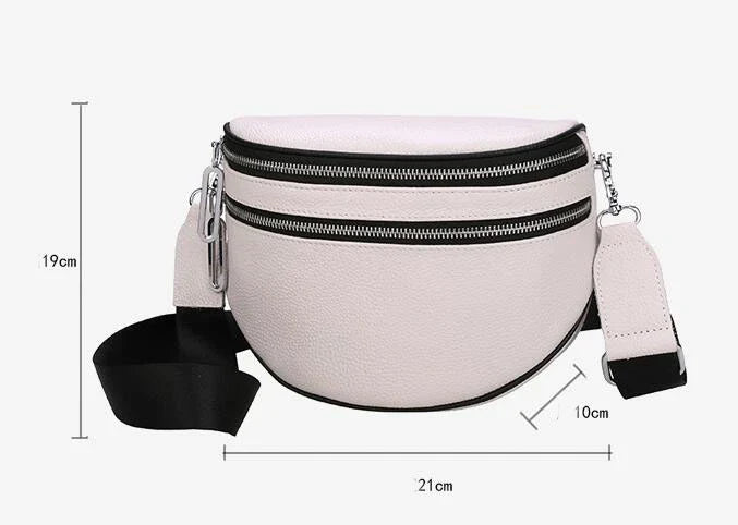 Stylish fashion lady leather diagonal saddle bag with premium cowhide leather construction and polyester lining for organized storage