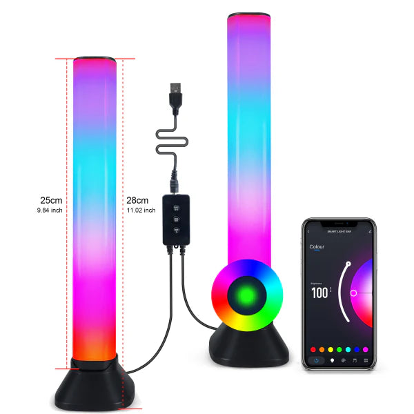 Bluetooth-enabled RGB music atmosphere light with adjustable height and dynamic color-changing effects