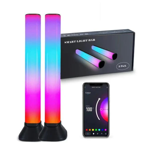 Bluetooth-enabled RGB music atmosphere light with adjustable height and dynamic color-changing effects