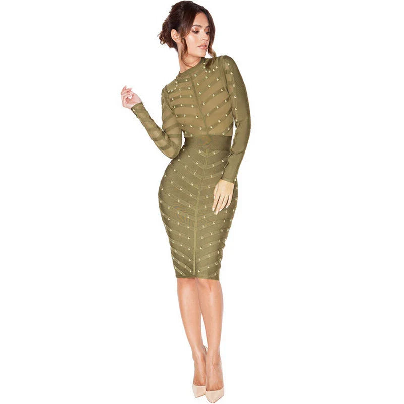 Elegant mesh long sleeve dress in a flattering and sophisticated design