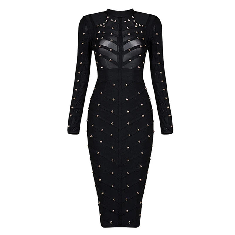 Elegant mesh long sleeve dress in a flattering and sophisticated design