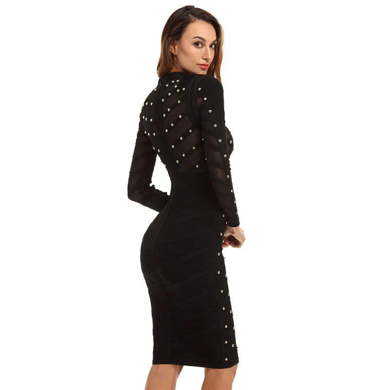 Elegant mesh long sleeve dress in a flattering and sophisticated design