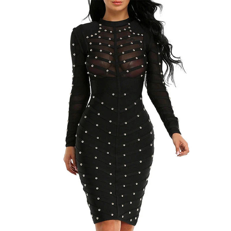 Elegant mesh long sleeve dress in a flattering and sophisticated design