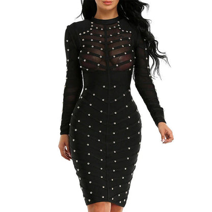 Elegant mesh long sleeve dress in a flattering and sophisticated design