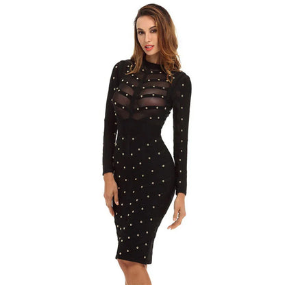 Elegant mesh long sleeve dress in a flattering and sophisticated design