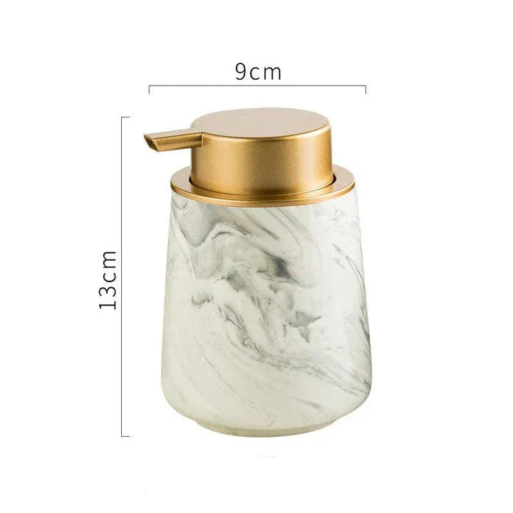 A luxury ceramic foaming soap dispenser with a sleek, sophisticated design for bathrooms and kitchens.