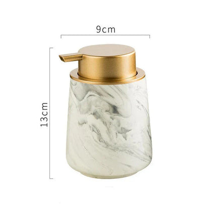 A luxury ceramic foaming soap dispenser with a sleek, sophisticated design for bathrooms and kitchens.