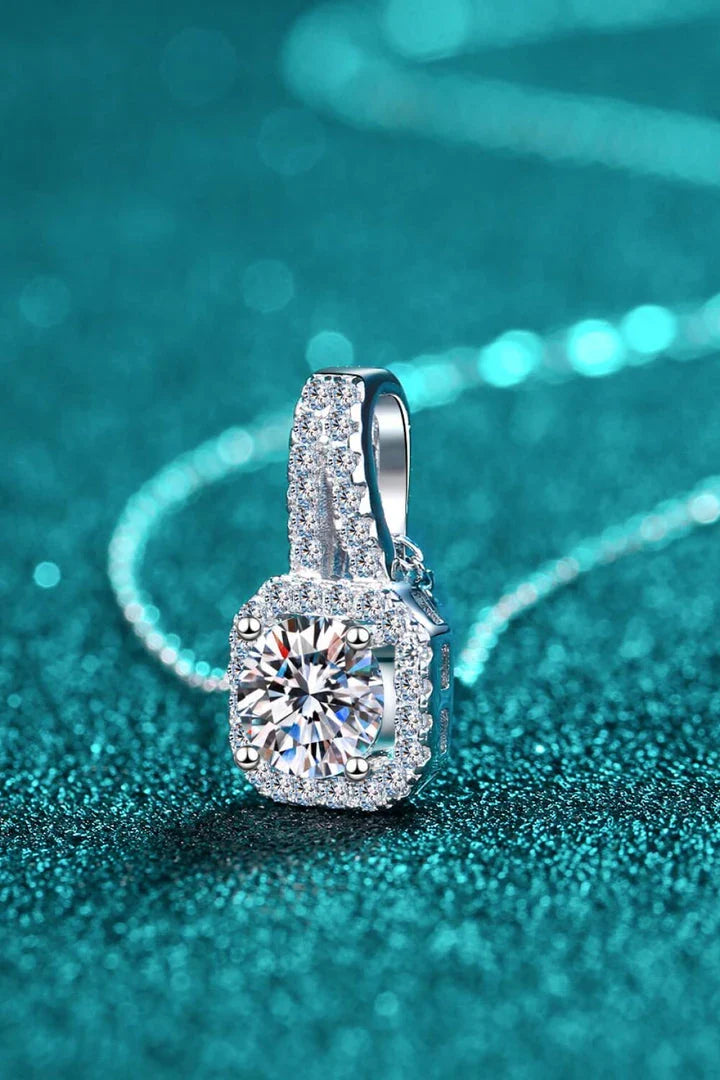 Stunning 1 Carat Moissanite Necklace in 925 Sterling Silver with Zircon Accents