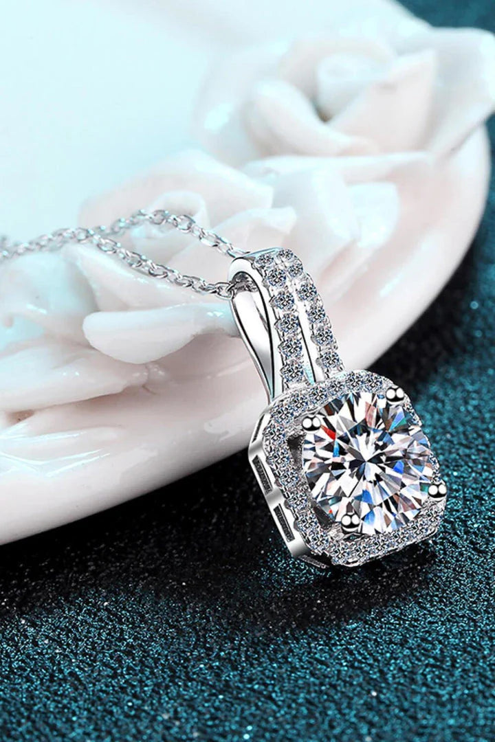 Stunning 1 Carat Moissanite Necklace in 925 Sterling Silver with Zircon Accents