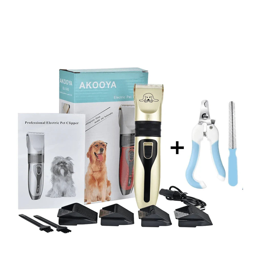 Premium Pet Grooming Tool with Adjustable Blade, Attachment Guides, and Rechargeable Battery