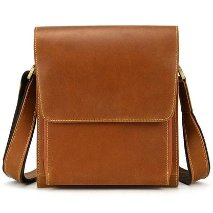 Men's Leather Top Layer Cowhide Flap Shoulder Bag in Brown Color