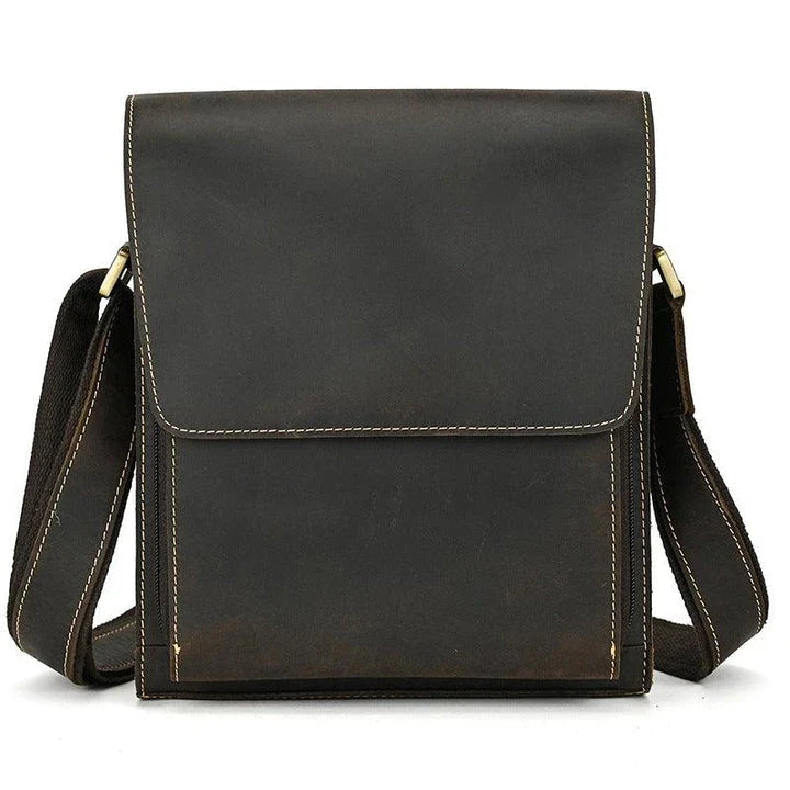 Men's Leather Top Layer Cowhide Flap Shoulder Bag in Brown Color