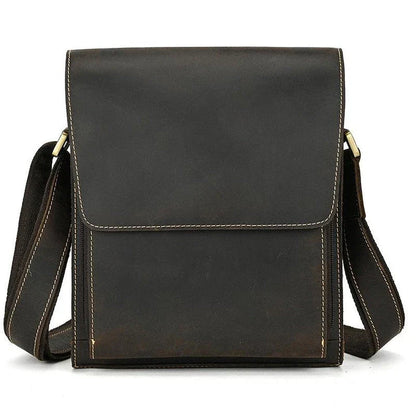 Men's Leather Top Layer Cowhide Flap Shoulder Bag in Brown Color