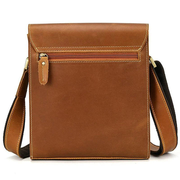 Men's Leather Top Layer Cowhide Flap Shoulder Bag in Brown Color