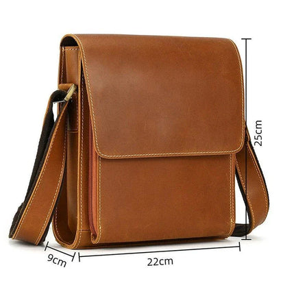 Men's Leather Top Layer Cowhide Flap Shoulder Bag in Brown Color