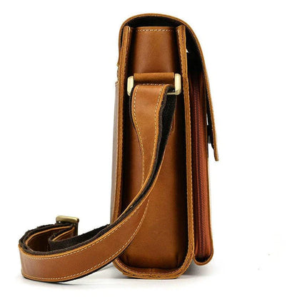 Men's Leather Top Layer Cowhide Flap Shoulder Bag in Brown Color