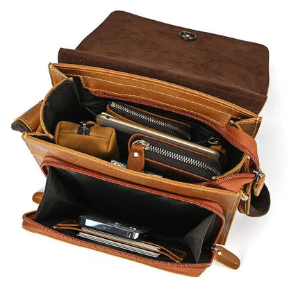 Men's Leather Top Layer Cowhide Flap Shoulder Bag in Brown Color