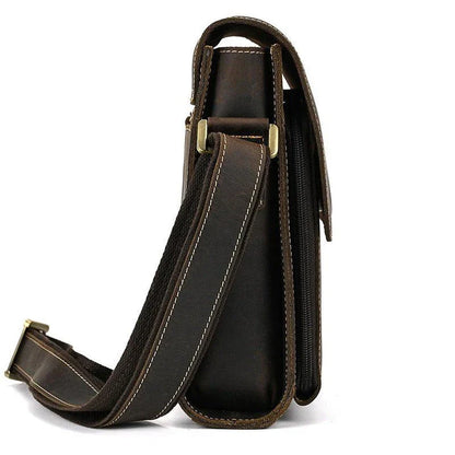 Men's Leather Top Layer Cowhide Flap Shoulder Bag in Brown Color