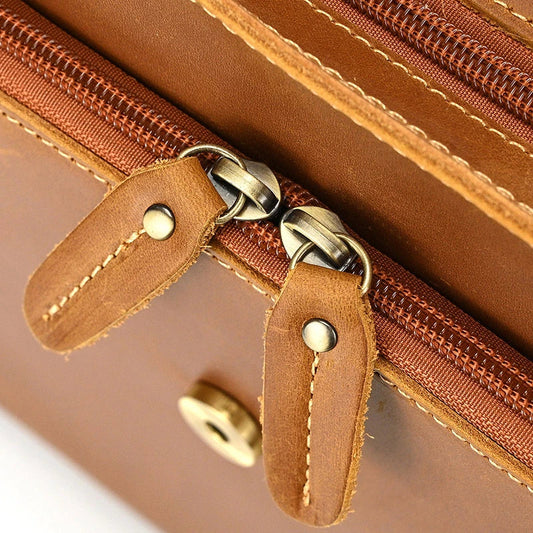 Men's Leather Top Layer Cowhide Flap Shoulder Bag in Brown Color