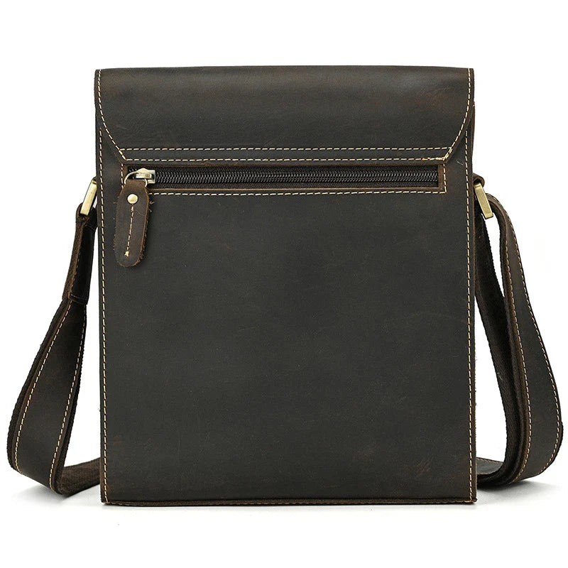 Men's Leather Top Layer Cowhide Flap Shoulder Bag in Brown Color