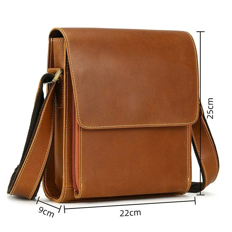 Men's Leather Top Layer Cowhide Flap Shoulder Bag in Brown Color