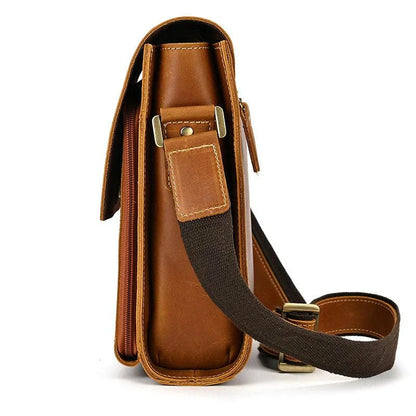 Men's Leather Top Layer Cowhide Flap Shoulder Bag in Brown Color