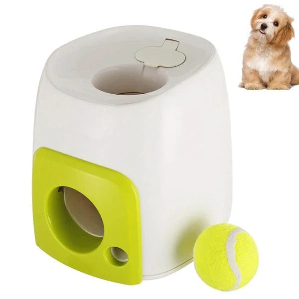 Automatic Dog Toy Ball Launcher with adjustable range and included tennis balls for interactive playtime