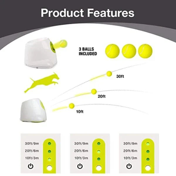Automatic Dog Toy Ball Launcher with adjustable range and included tennis balls for interactive playtime