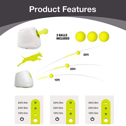 Automatic Dog Toy Ball Launcher with adjustable range and included tennis balls for interactive playtime