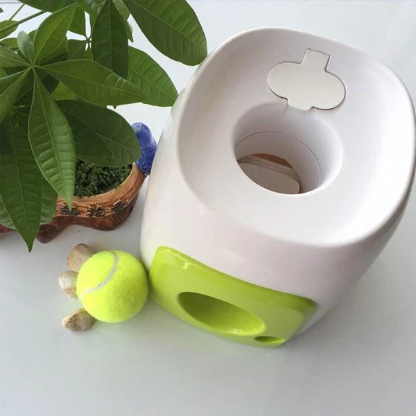 Automatic Dog Toy Ball Launcher with adjustable range and included tennis balls for interactive playtime