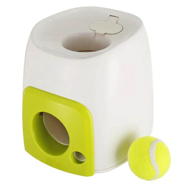 Automatic Dog Toy Ball Launcher with adjustable range and included tennis balls for interactive playtime