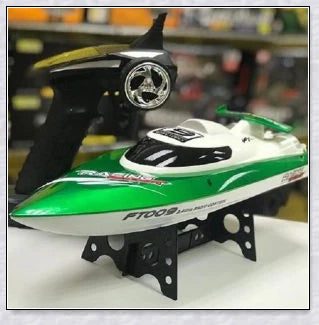 Remote-controlled RC Speed Turbo Racing Boat with a high-intensity propeller and compact, streamlined design for high-speed performance on the water