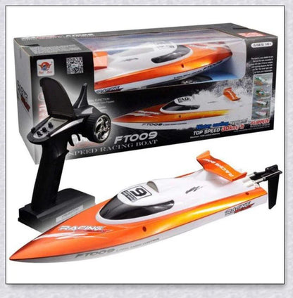 Remote-controlled RC Speed Turbo Racing Boat with a high-intensity propeller and compact, streamlined design for high-speed performance on the water