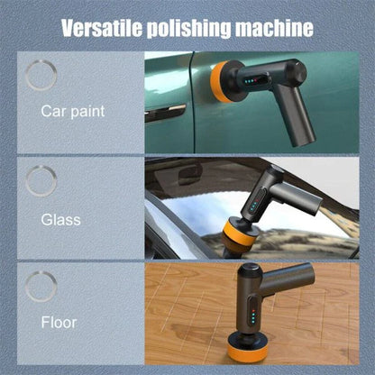 Wireless car polishing and buffing machine with multiple discs for efficient car detailing and a sleek, gunmetal gray design.