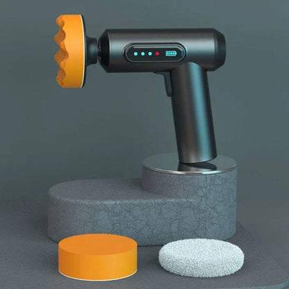 Wireless car polishing and buffing machine with multiple discs for efficient car detailing and a sleek, gunmetal gray design.