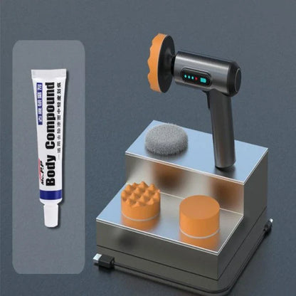 Wireless car polishing and buffing machine with multiple discs for efficient car detailing and a sleek, gunmetal gray design.