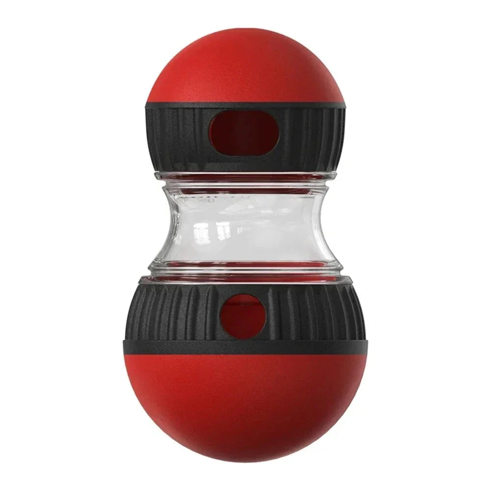 Interactive dog feeding toy with slow-feed tumbler and IQ-enhancing ball track