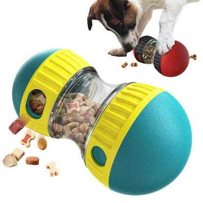 Interactive dog feeding toy with slow-feed tumbler and IQ-enhancing ball track