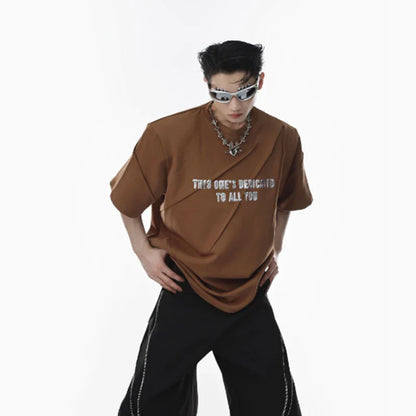 Niche Three-dimensional Printed Padded Shoulder T-shirt for Men in Black and Brown colors