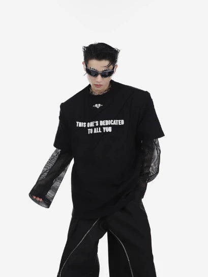 Niche Three-dimensional Printed Padded Shoulder T-shirt for Men in Black and Brown colors