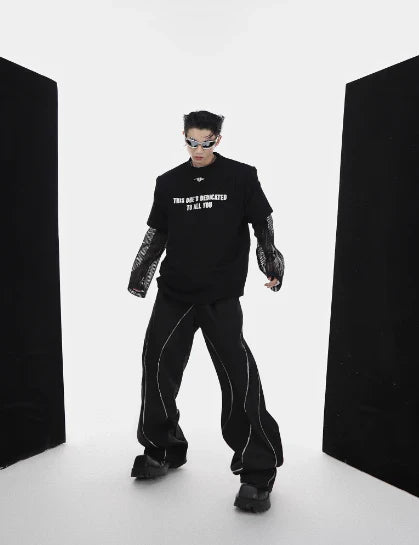 Niche Three-dimensional Printed Padded Shoulder T-shirt for Men in Black and Brown colors