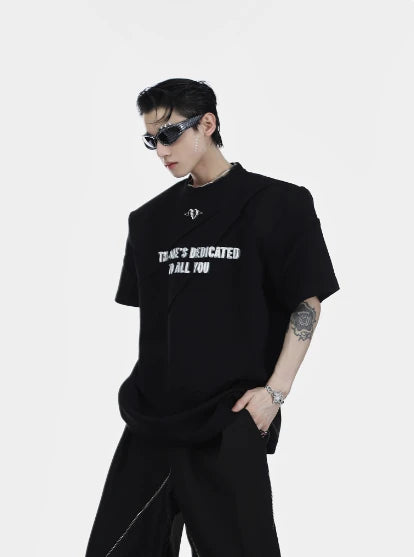 Niche Three-dimensional Printed Padded Shoulder T-shirt for Men in Black and Brown colors