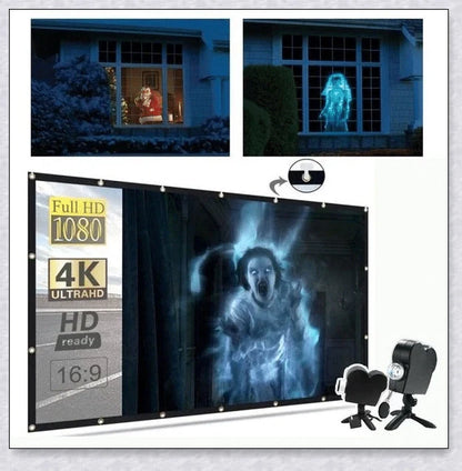 Halloween Holographic Projection - A versatile device that transforms your home into a spooky, immersive Halloween display with 12 pre-loaded holiday movies and built-in audio.
