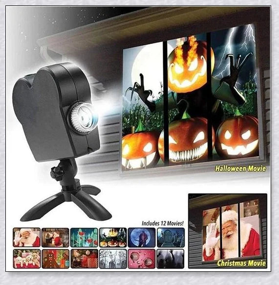 Halloween Holographic Projection - A versatile device that transforms your home into a spooky, immersive Halloween display with 12 pre-loaded holiday movies and built-in audio.