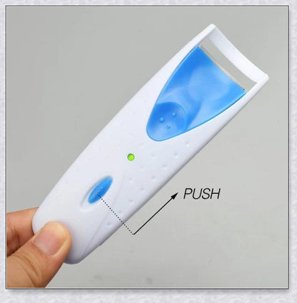 Heated Electric Eyelash Curler with three color options - blue, yellow, and pink. Compact and portable design for effortless lash curling on the go.